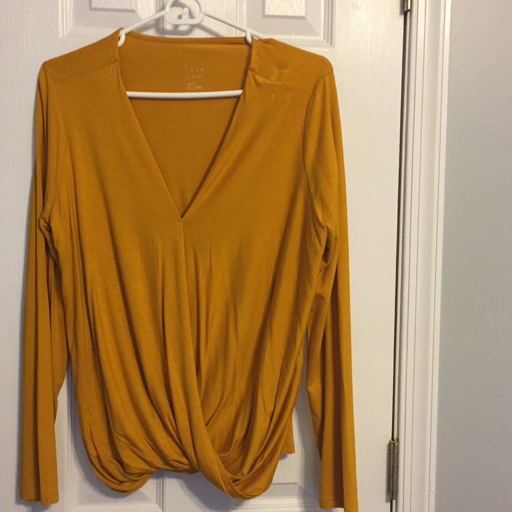 Yellow long sleeve v neck blouse
